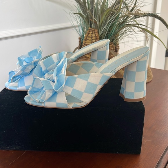 Gianni Bini Shoes - Gianni Bini Women's 8.5 Blue Kelly Checkered Bow slide